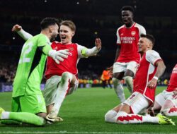 Ekspresi Kegembiraan Skuad Arsenal setelah Lolos ke Perempat Final Liga Champions 2023/2024 Menyebabkan Kebahagiaan yang Tak Terbendung